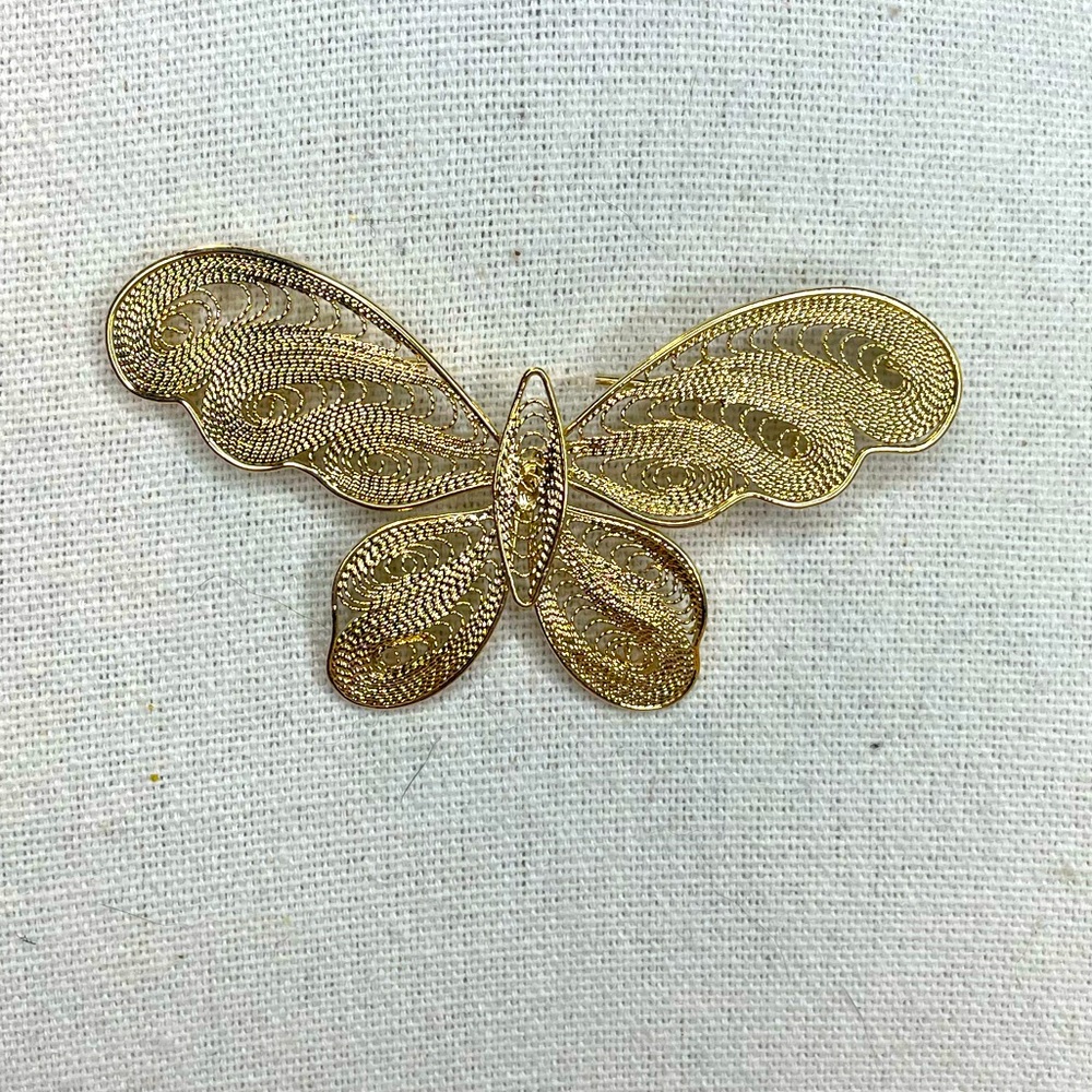 Filigree Gold Butterfly Brooch